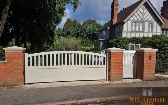 Bow Top Timber Painted Gates with Pedestrian Gate